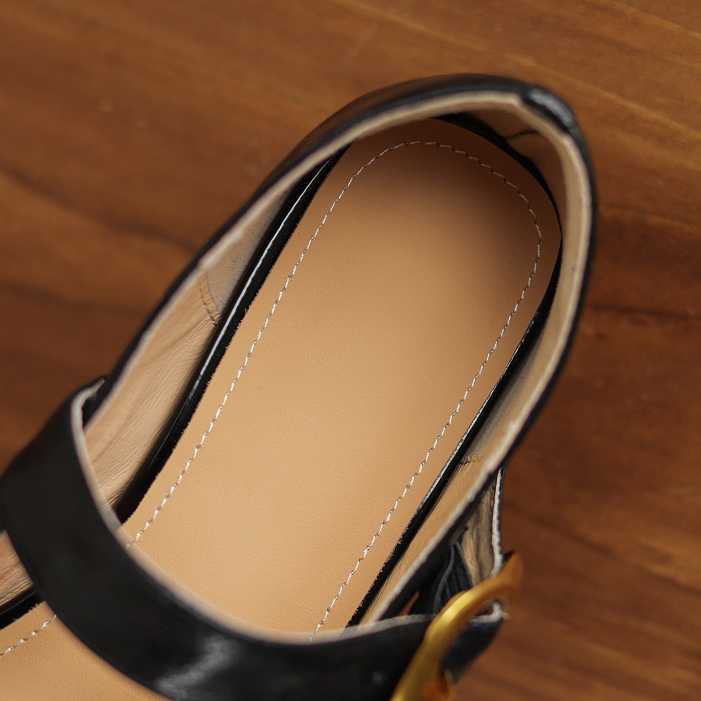 TinaCus Handmade Women's Genuine Leather Square Toe Metal Buckle Mary Jane Ballet Flats