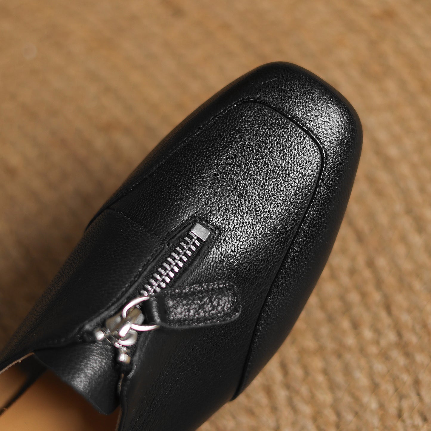 TinaCus Genuine Leather Women's Square Toe Handmade Front Zipper Low Heels Pumps Shoes