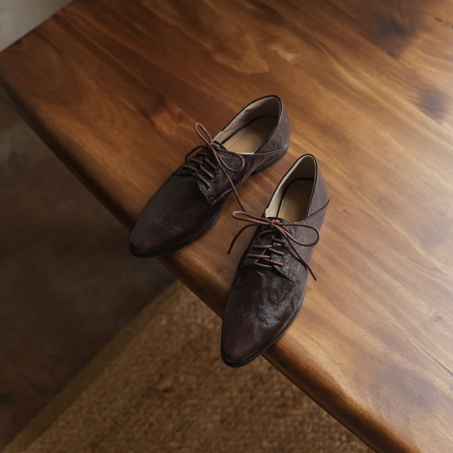 TinaCus Handmade Women's Genuine Leather Pointed Toe Lace-up Classic Oxford Flats