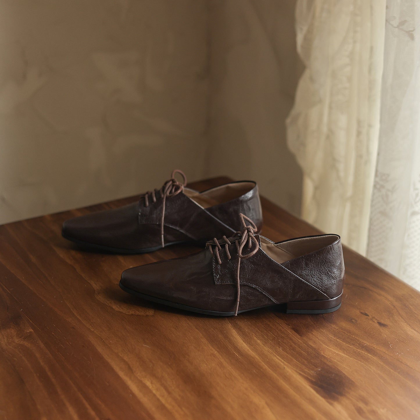 TinaCus Handmade Women's Genuine Leather Pointed Toe Lace-up Classic Oxford Flats