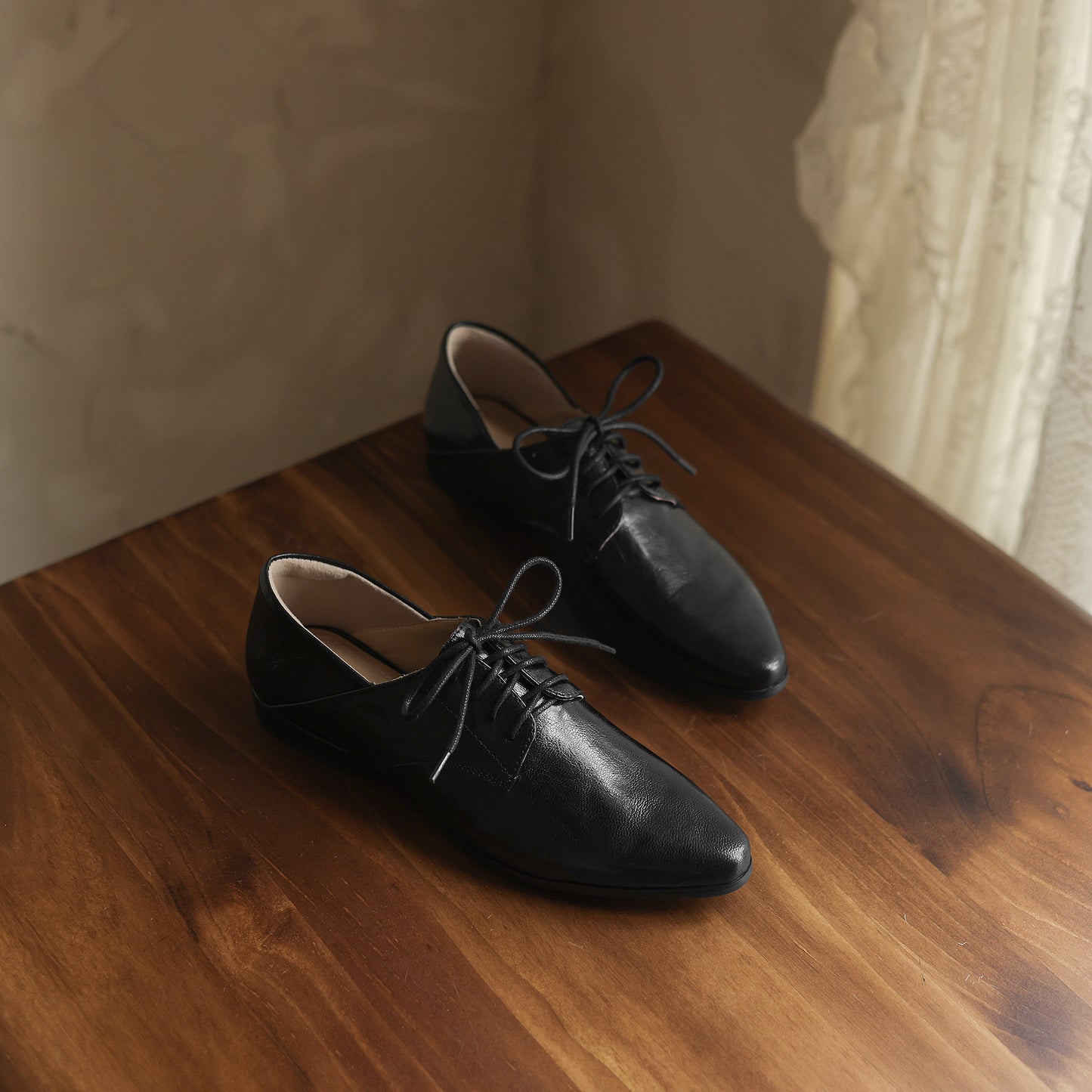 TinaCus Handmade Women's Genuine Leather Pointed Toe Lace-up Classic Oxford Flats