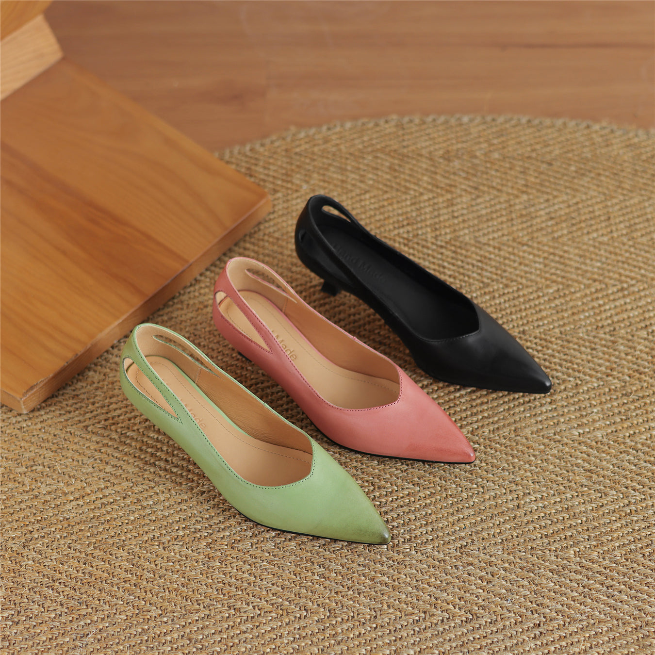 TinaCus Women's Handmade Genuine Leather Pointed Toe Kitten Heel Pumps Shoes