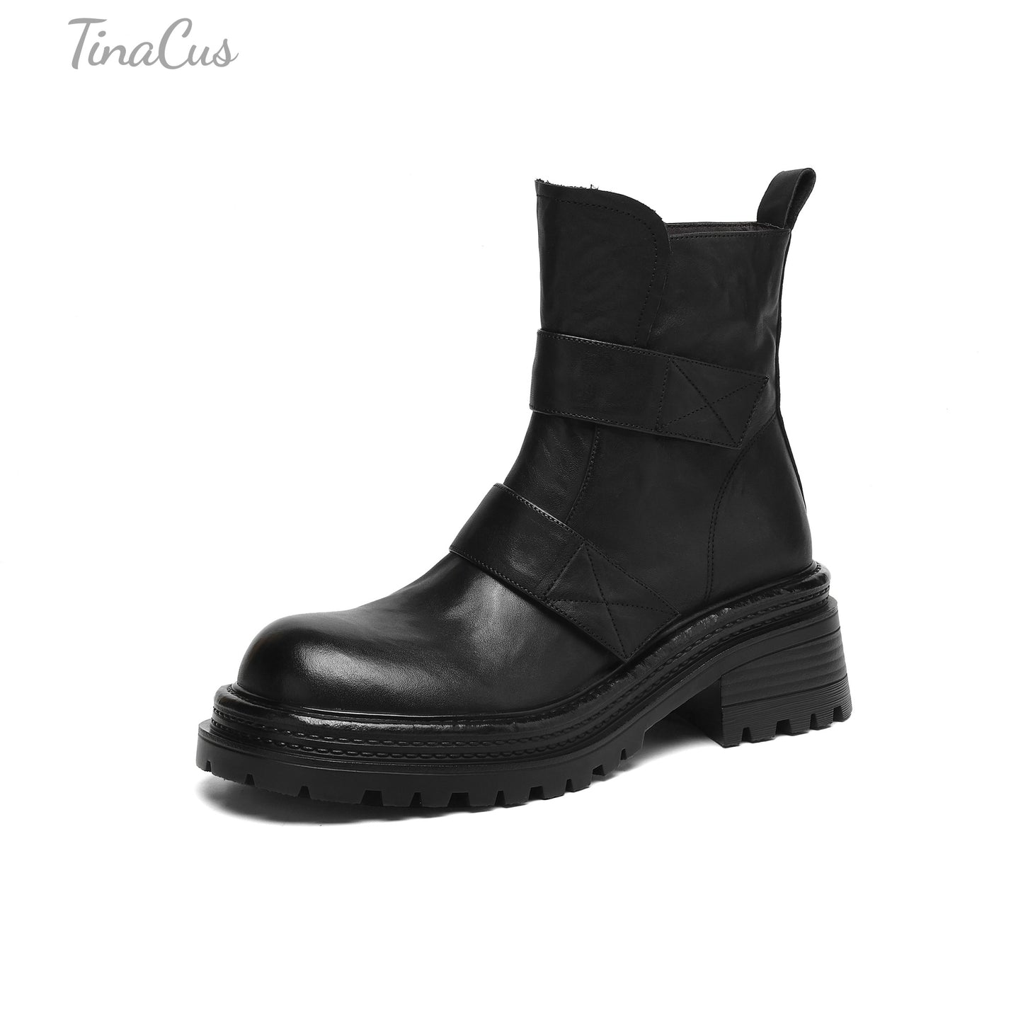 TinaCus Women's Platform Chic Ankle Boots Genuine Leather Handmade Round Toe Zip up Booties