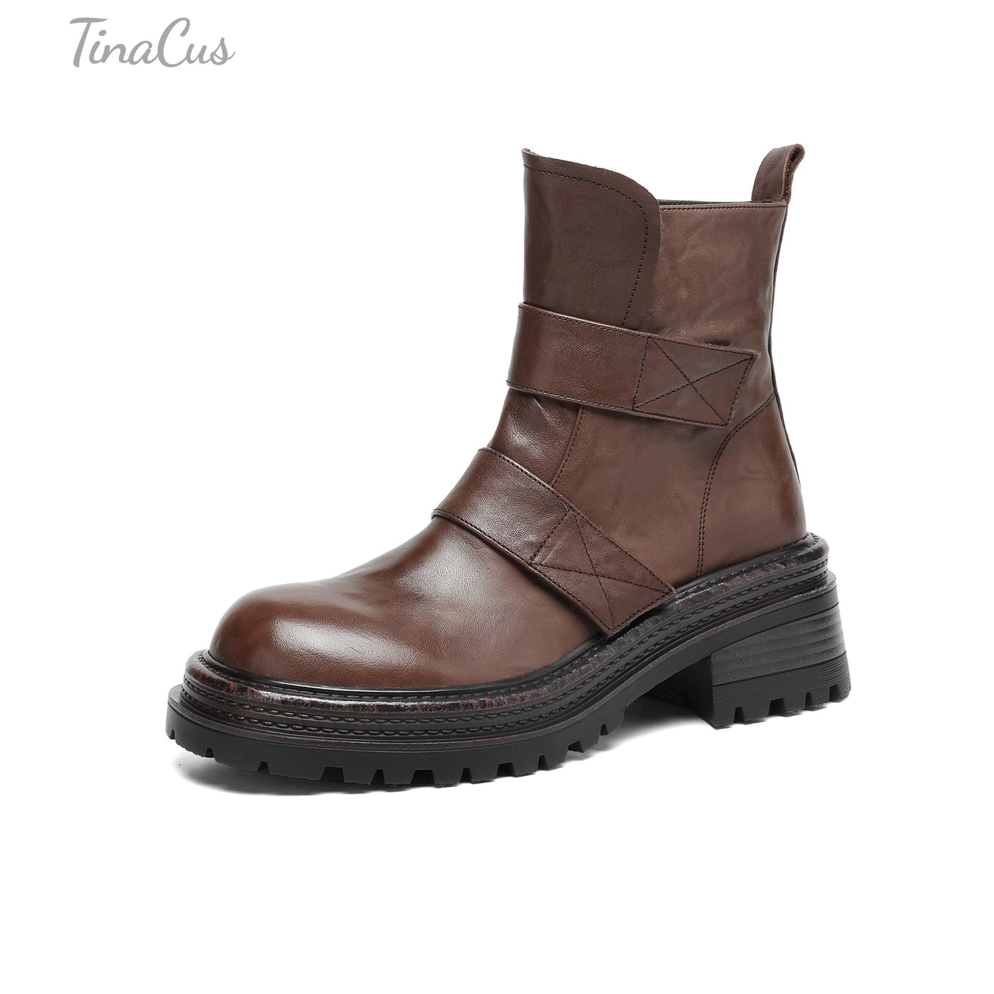 TinaCus Women's Platform Chic Ankle Boots Genuine Leather Handmade Round Toe Zip up Booties