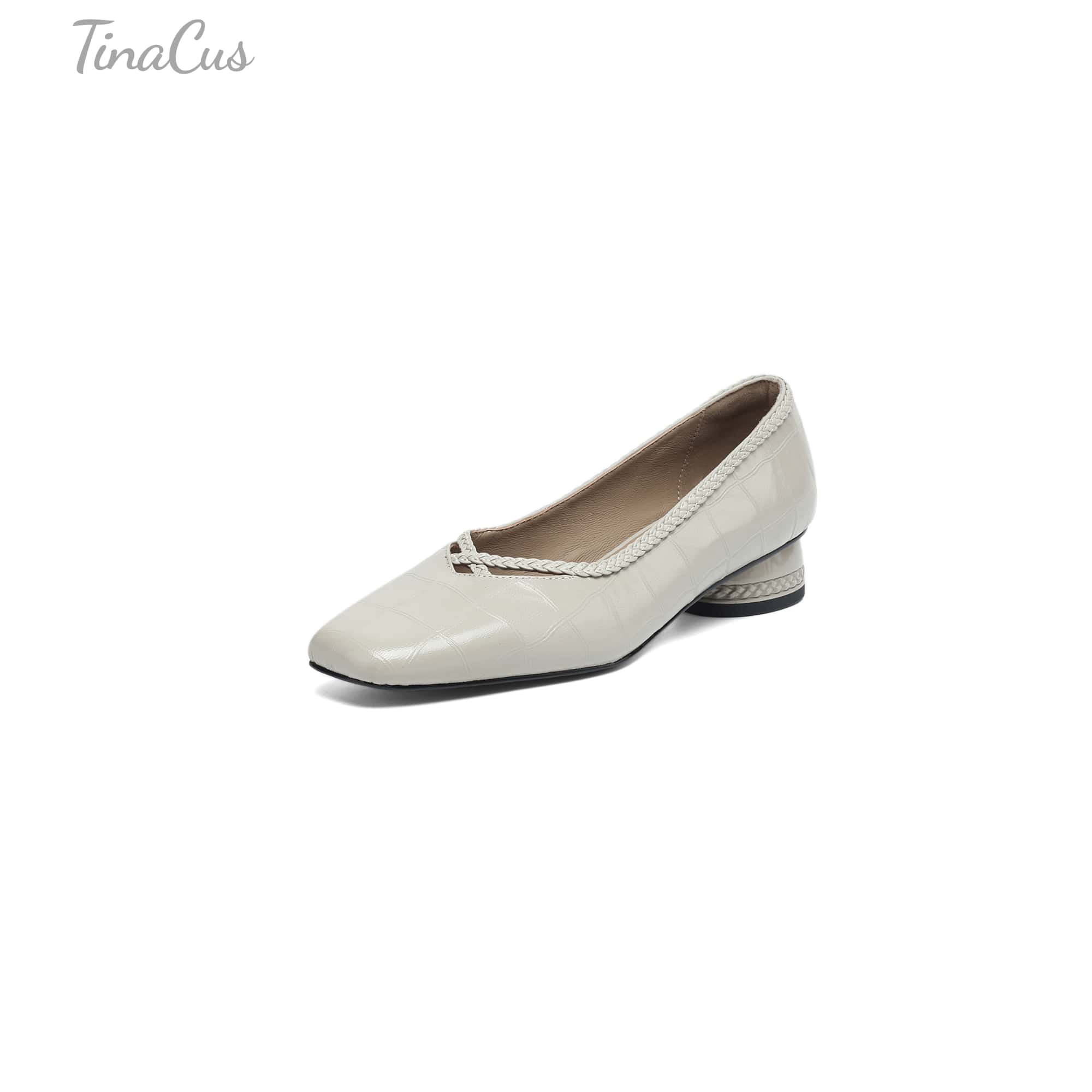 TinaCus Handmade Women's Genuine Leather Square Toe Braid Hollow-Out C
