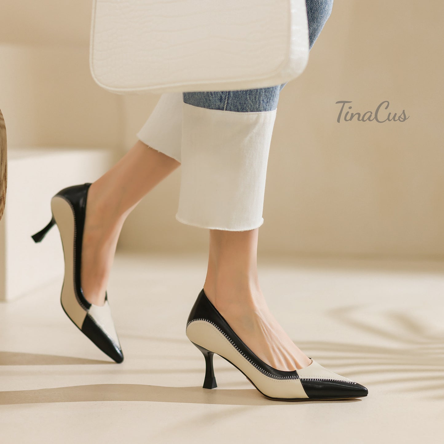 TinaCus Women's Pointed Toe Multicolor Genuine Leather Handmade Stiletto Mid Heel Trendy Pumps Shoes