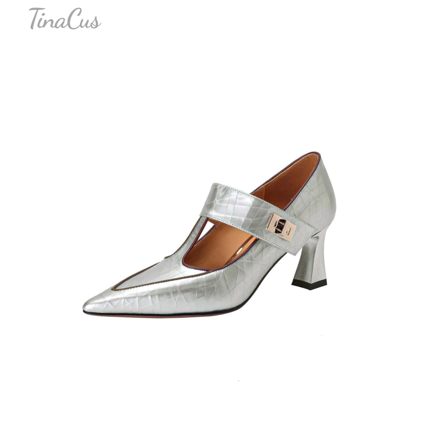 TinaCus Women's Genuine Leather Pointed Toe Crackled Printing Handmade Mary Jane Pumps