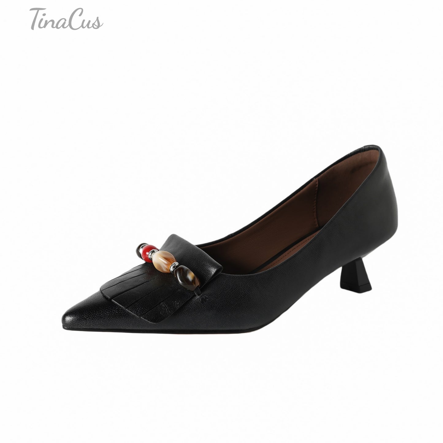 TinaCus Women's Pointed Toe Genuine Leather Handmade Low Heels Slip on Chic Pumps Shoes