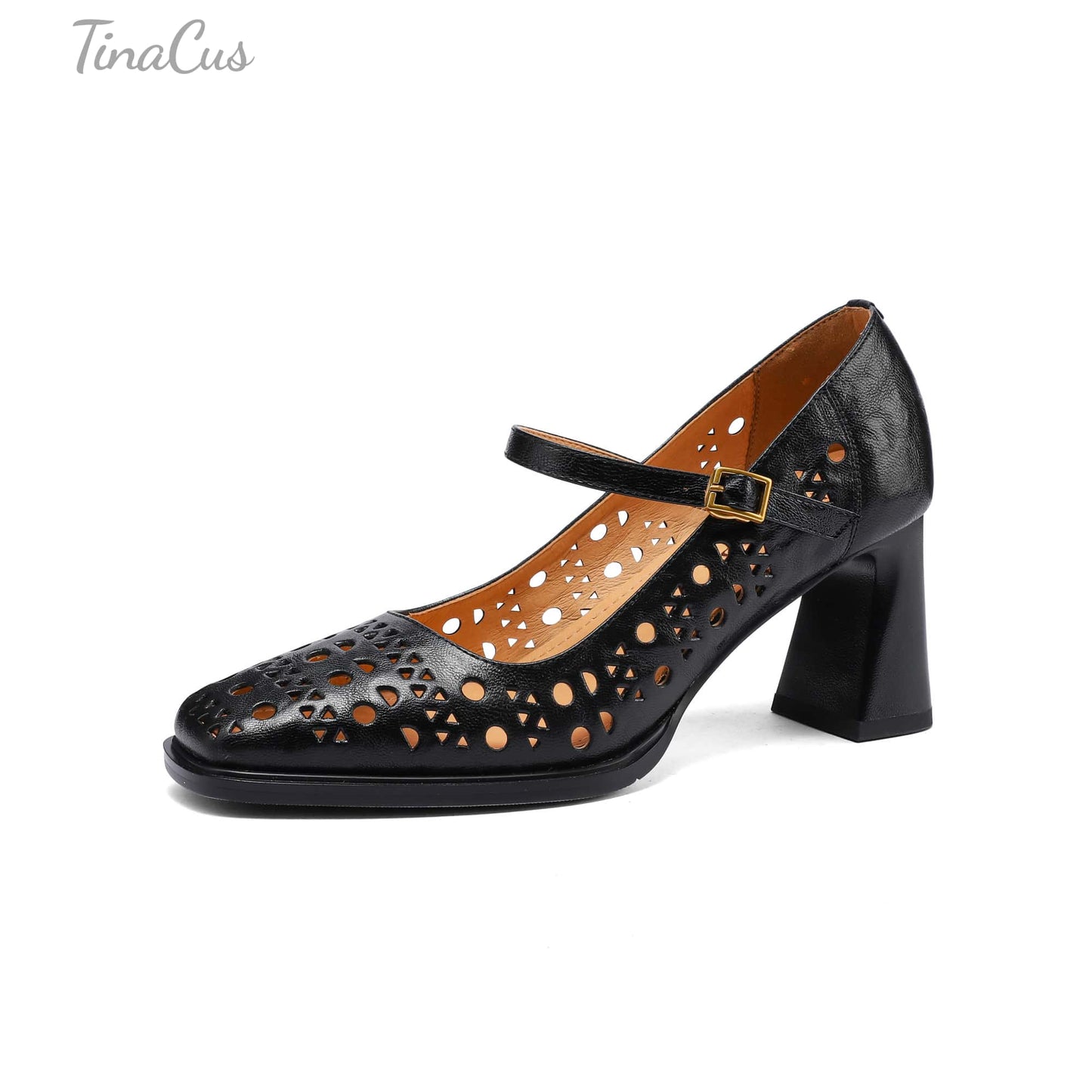 TinaCus Handmade Women's Genuine Leather Breathable Square Toe Mary Jane Pumps Shoes
