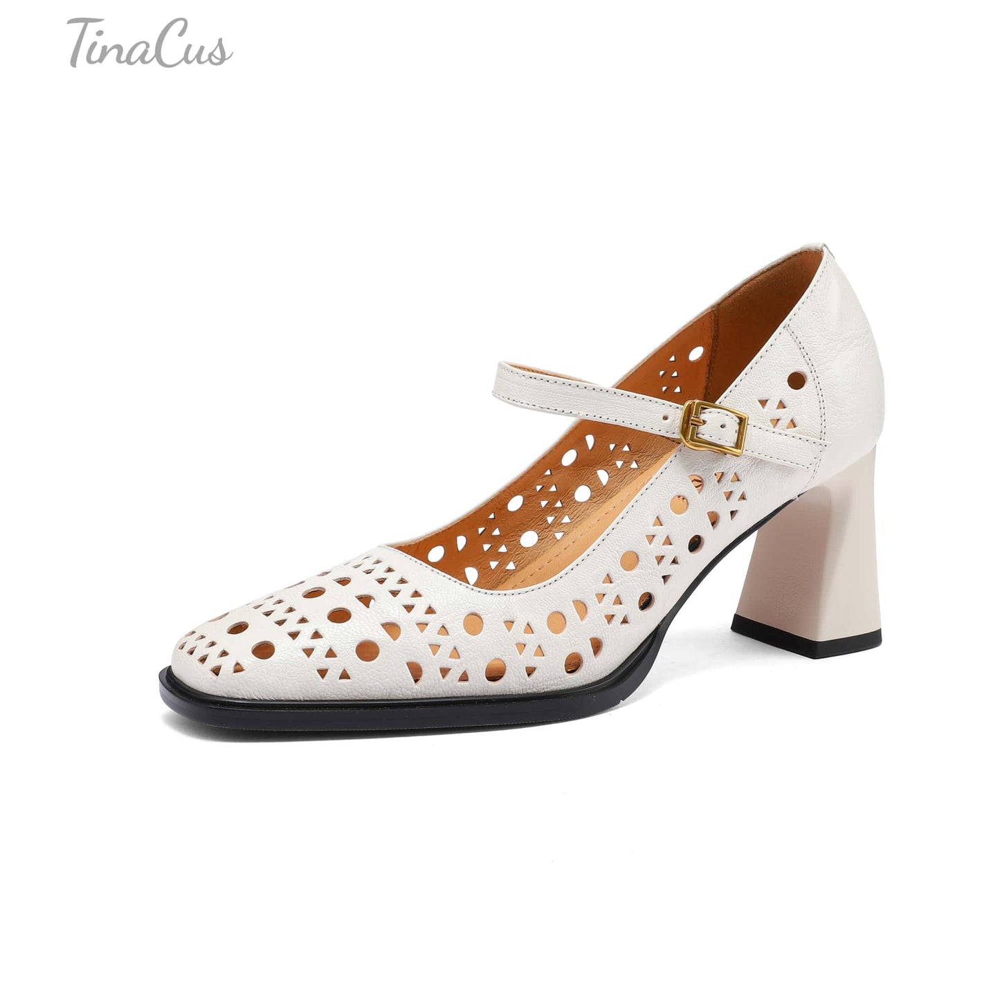 TinaCus Handmade Women's Genuine Leather Breathable Square Toe Mary Jane Pumps Shoes