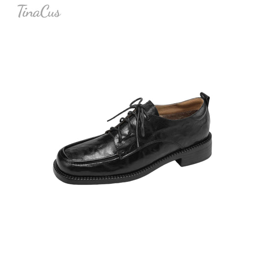 TinaCus Handmade Women's Genuine Leather Lace-Up Square Toe Office Oxford Shoes
