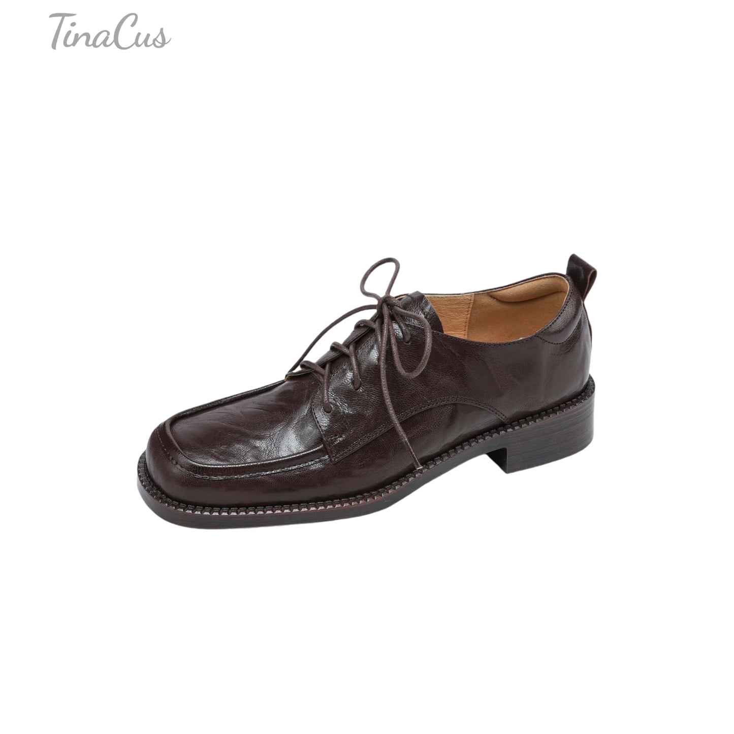 TinaCus Handmade Women's Genuine Leather Lace-Up Square Toe Office Oxford Shoes