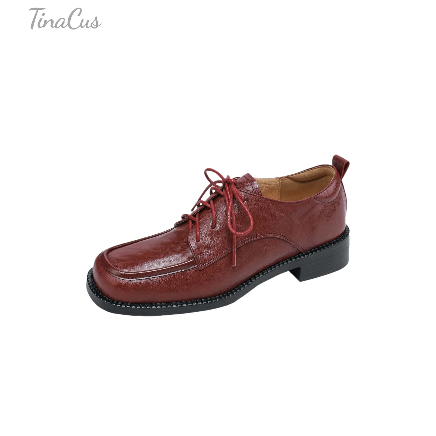 TinaCus Handmade Women's Genuine Leather Lace-Up Square Toe Office Oxford Shoes