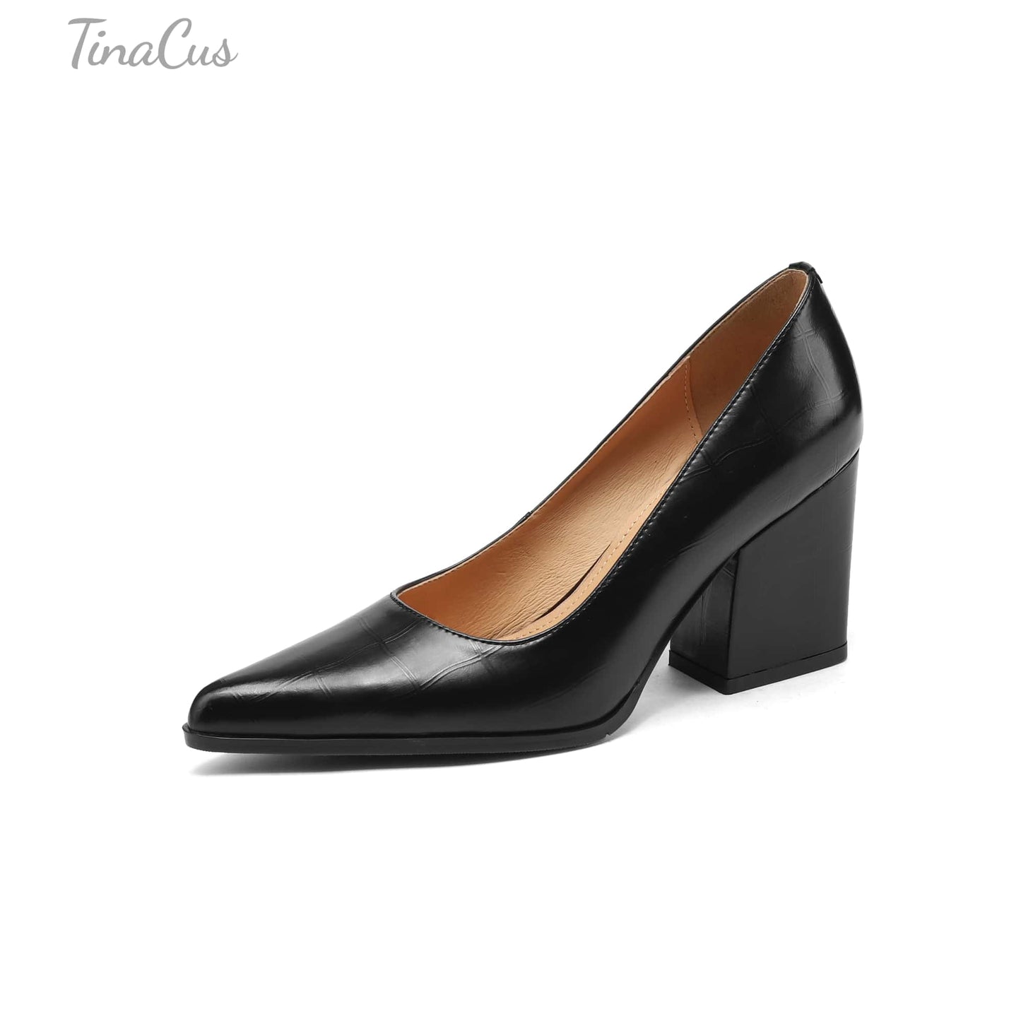 TinaCus Handmade Women's Genuine Leather Pointed Toe Office Ladies Classic Pumps Shoes