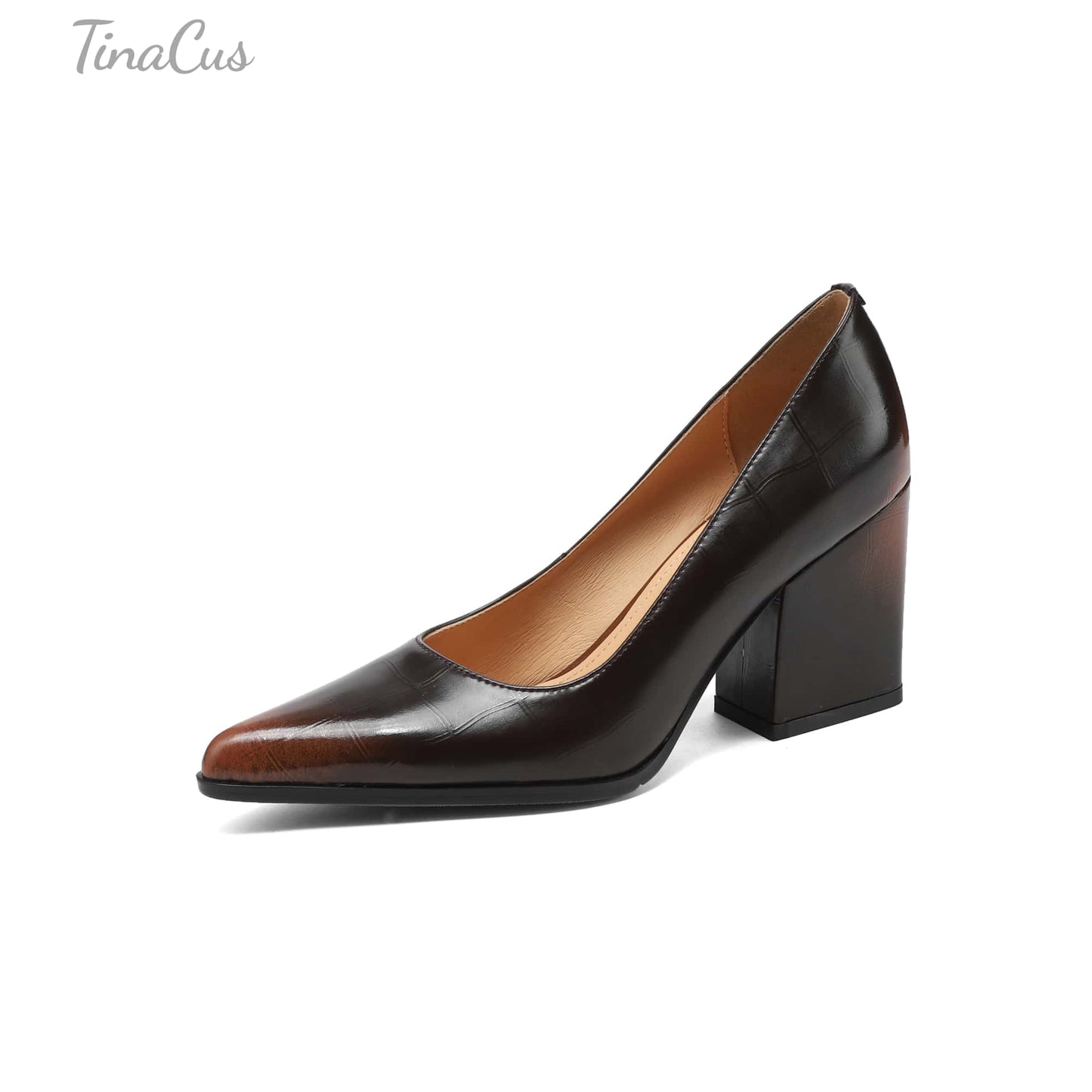 TinaCus Handmade Women's Genuine Leather Pointed Toe Office Ladies Classic Pumps Shoes