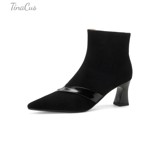 TinaCus Women's Pointed Toe Suede Leather Flare Heel Side Zipper Ankle Booties