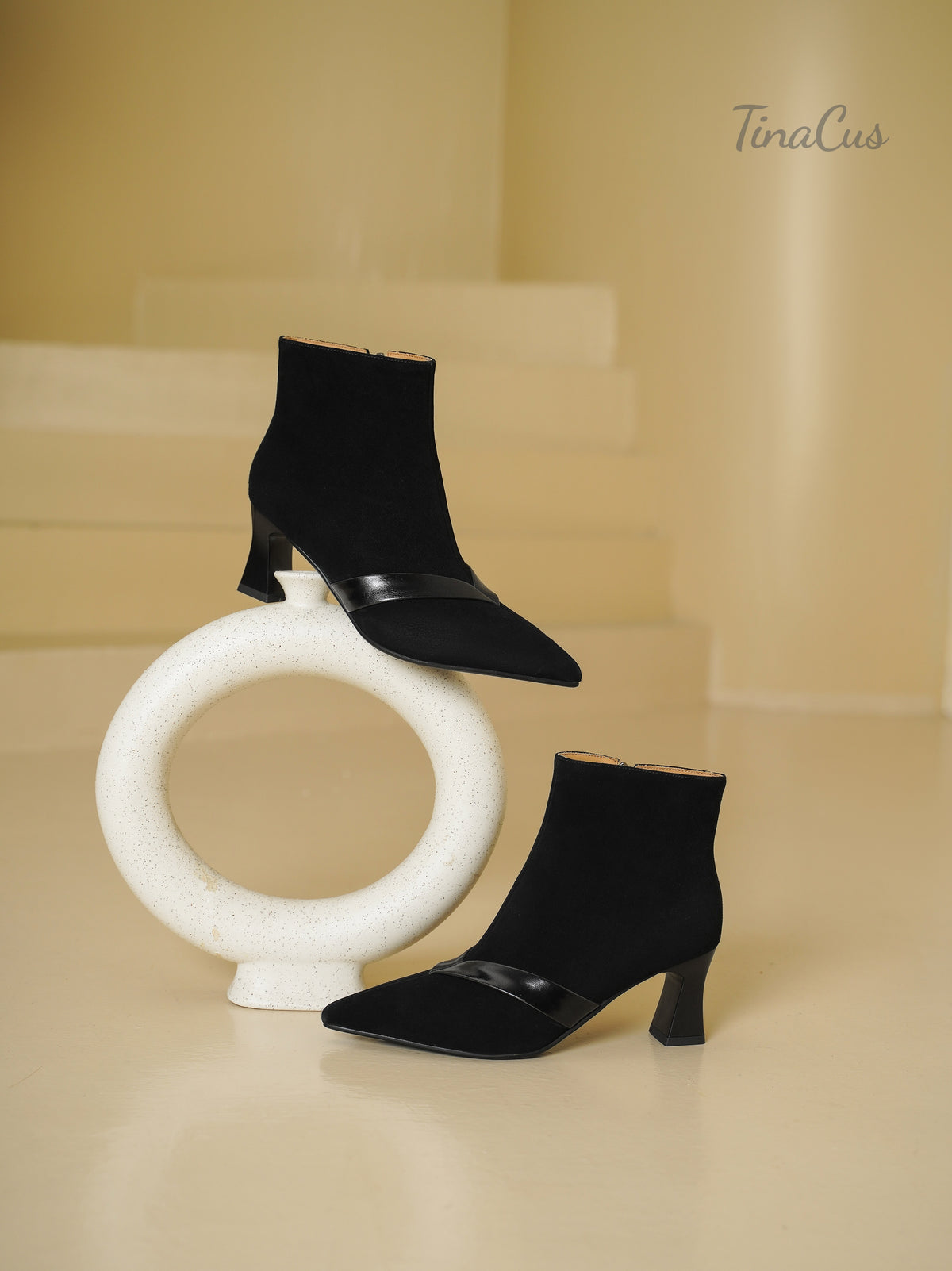 TinaCus Women's Pointed Toe Suede Leather Flare Heel Side Zipper Ankle Booties