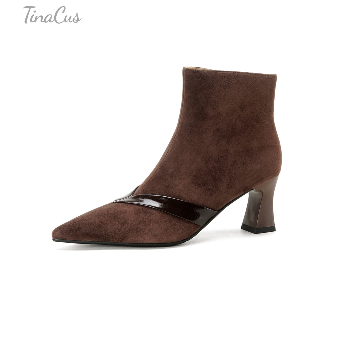 TinaCus Women's Pointed Toe Suede Leather Flare Heel Side Zipper Ankle Booties