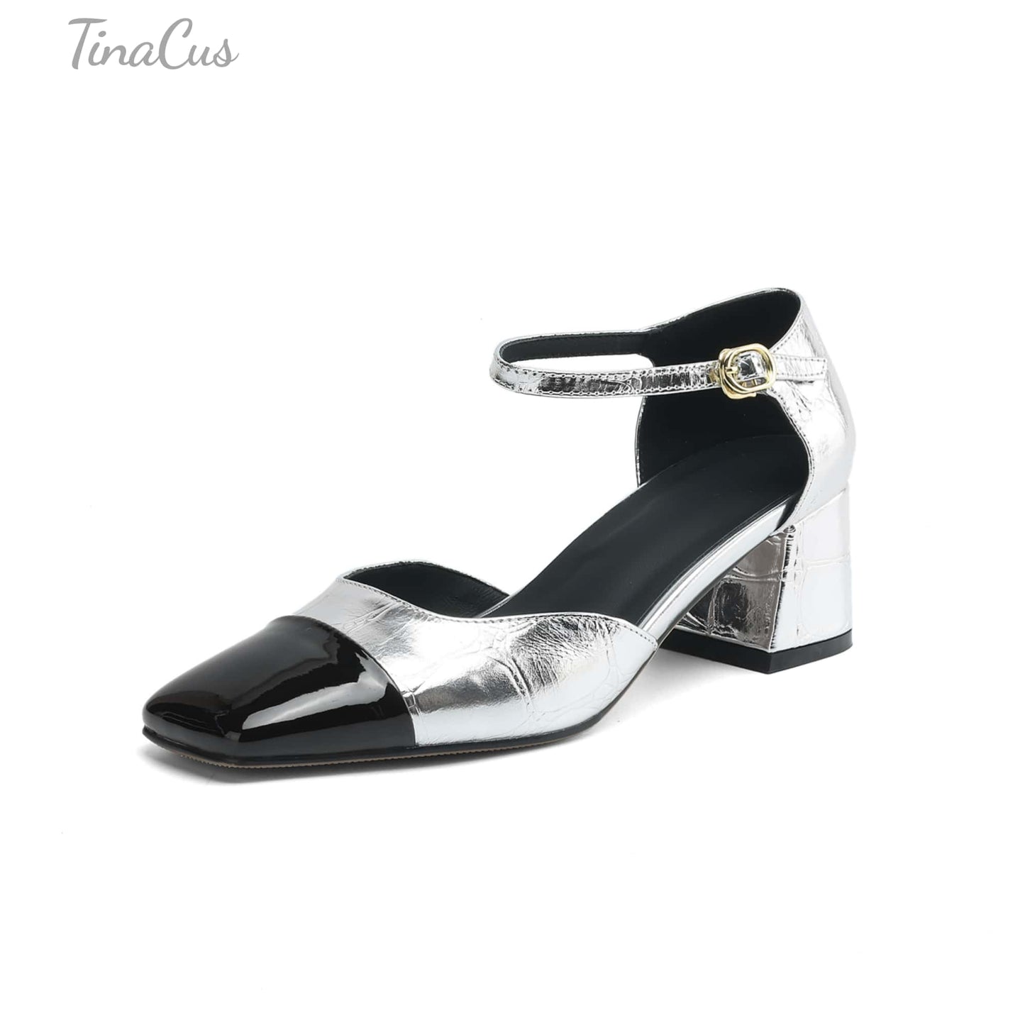 TinaCus Women's Ankle Strap Mary Jane Shoes Genuine Leather Handmade Cap-Toe Block Heel Dressy Pumps