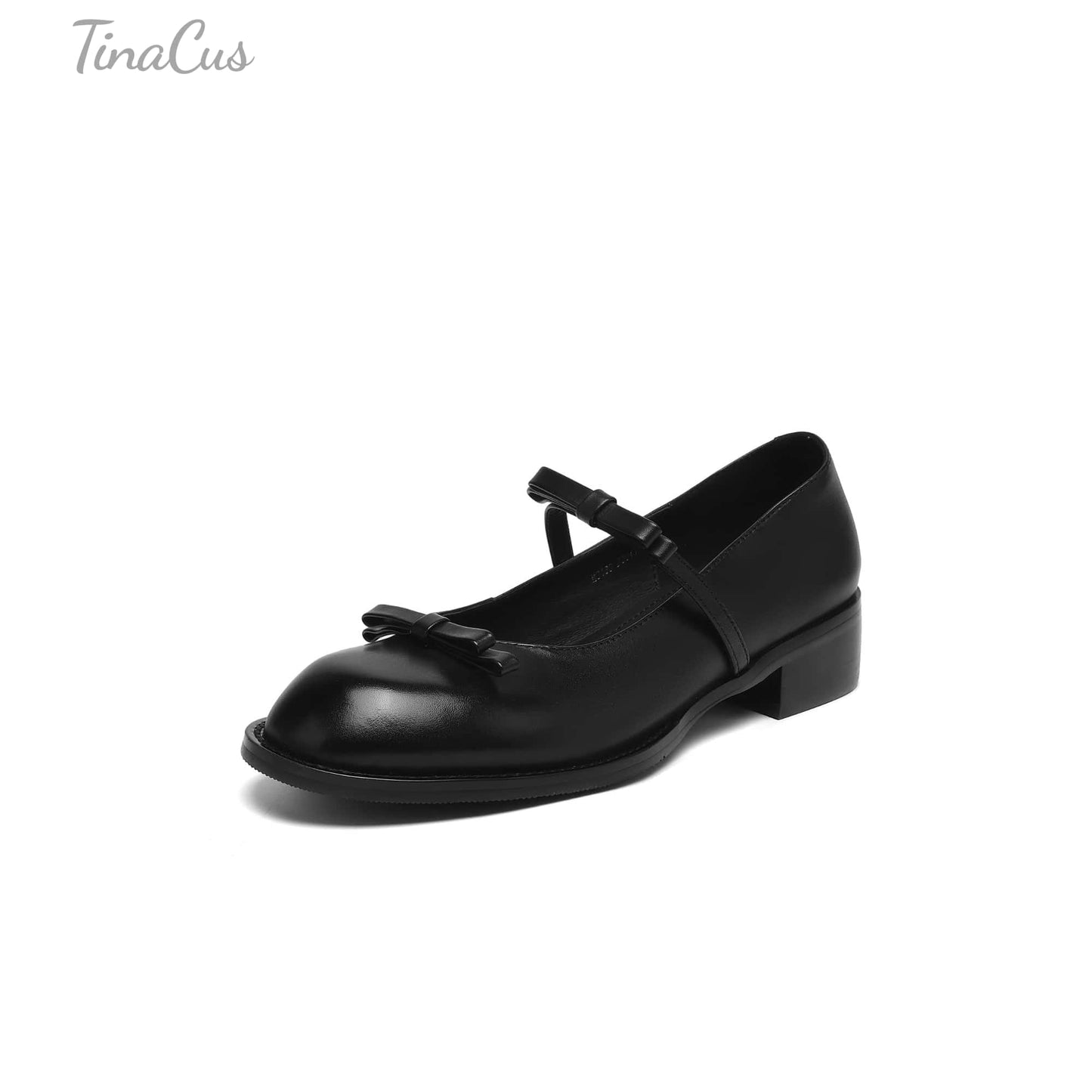 TinaCus Handmade Women's Genuine Leather Round Toe Slip-on Chunky Heel Mary Jane Shoes with Bowknot