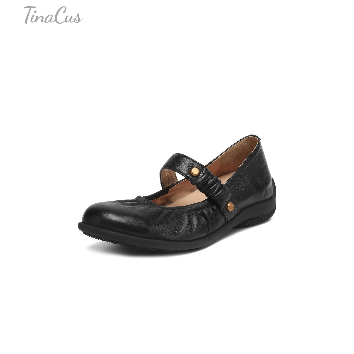 TinaCus Handmade Women's Soft Leather Round Toe Elastic Strap Slip-on Mary Jane
