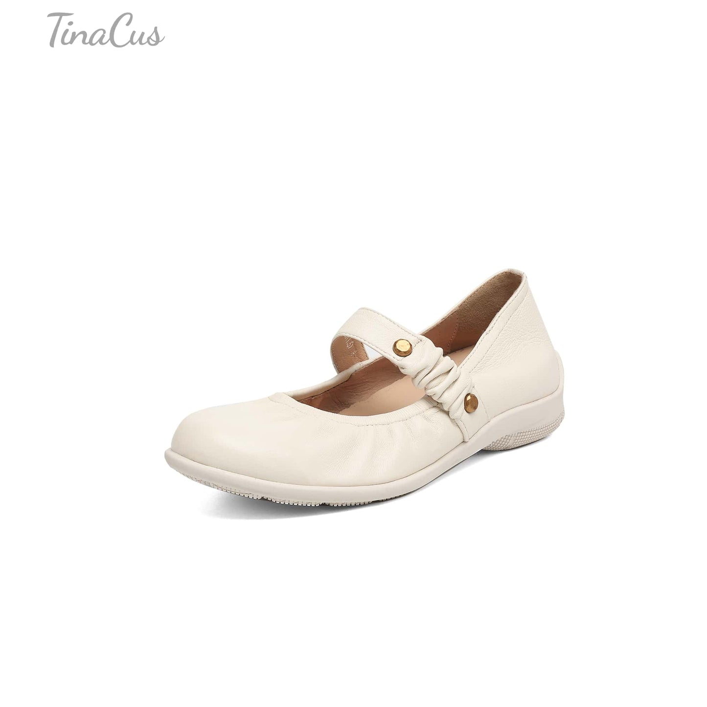 TinaCus Handmade Women's Soft Leather Round Toe Elastic Strap Slip-on Mary Jane