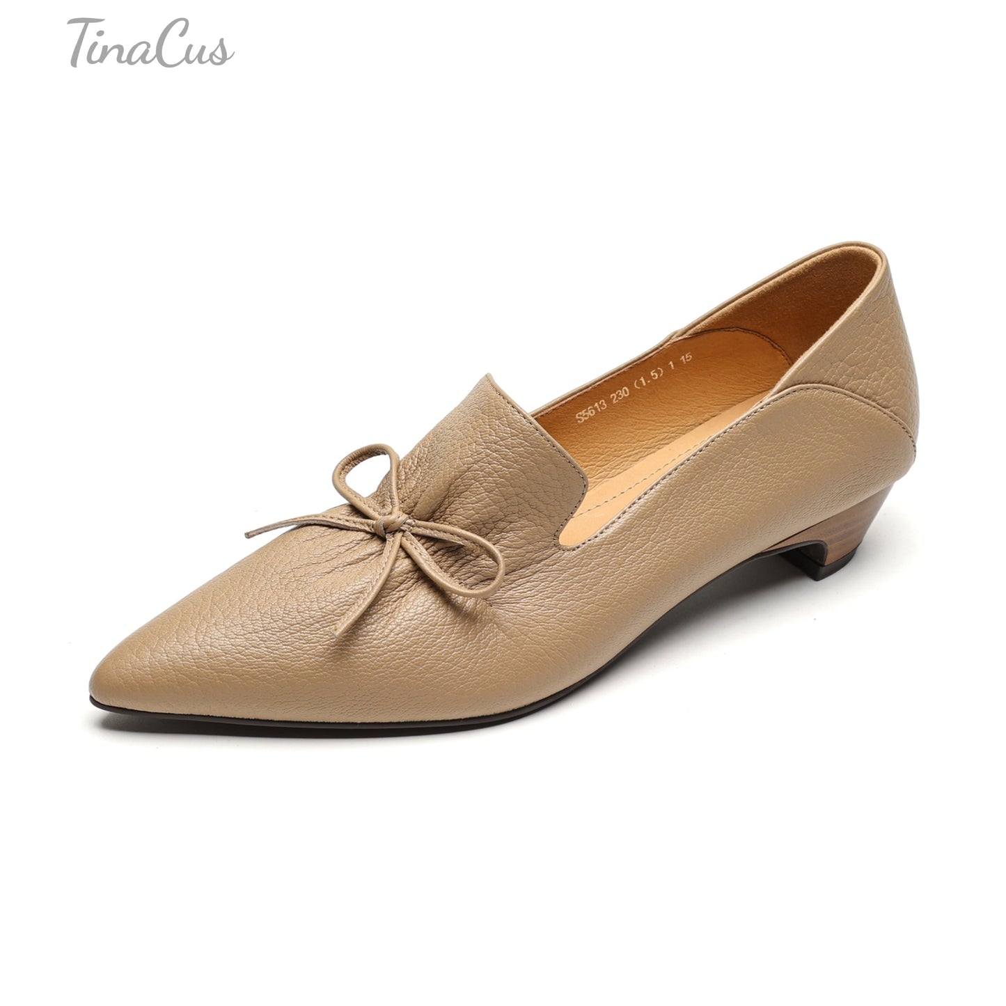 TinaCus Women's Cute Bowtie Handmade Pointed Toe Genuine Leather Slip On Low Heels Shoes