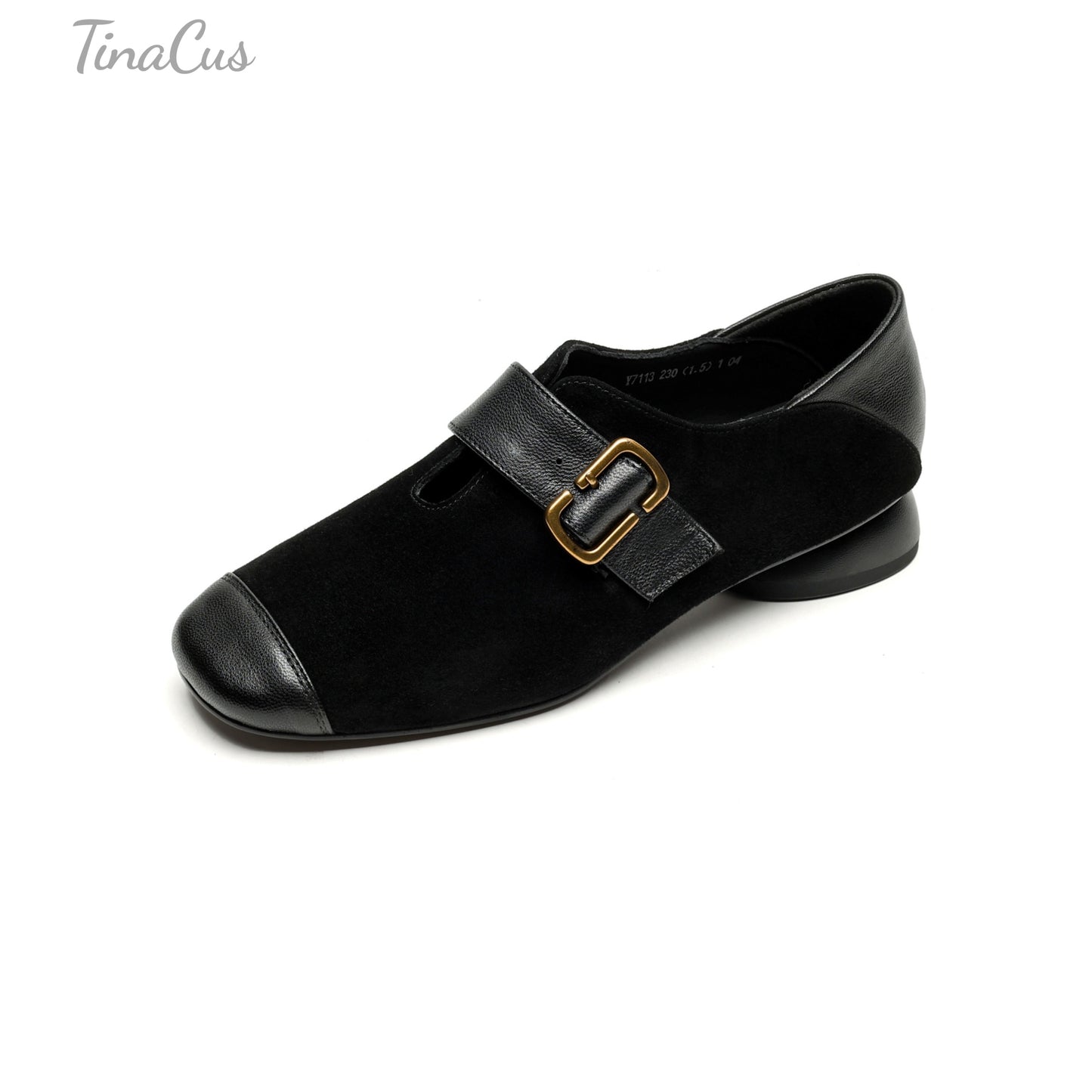 TinaCus Women's Cap Toe Suede & Genuine Leather Handmade Strap Buckle Low Heels Loafers Shoes