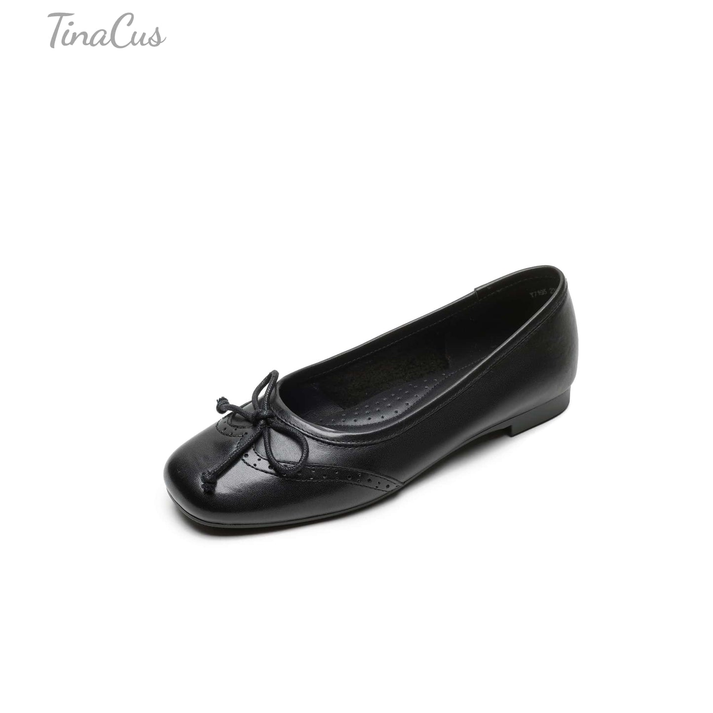 TinaCus Handmade Women's Genuine Leather Square Toe Baroque Ballet Flats with Bowtie
