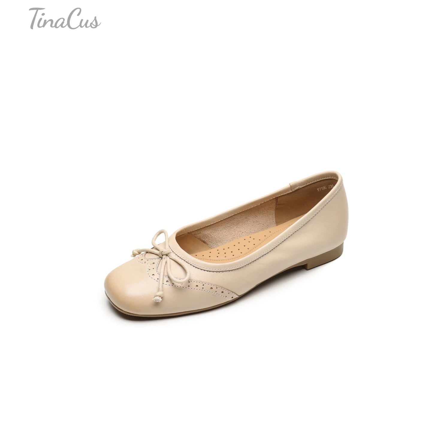TinaCus Handmade Women's Genuine Leather Square Toe Baroque Ballet Flats with Bowtie
