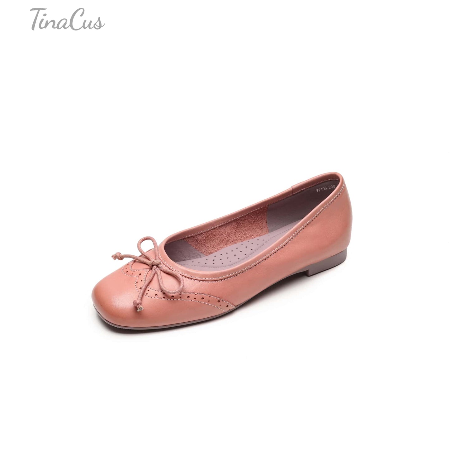 TinaCus Handmade Women's Genuine Leather Square Toe Baroque Ballet Flats with Bowtie