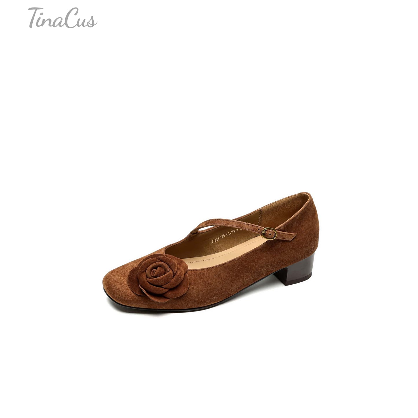 TinaCus Handmade Women's Suede Leather Floral Square Toe Lightweight Mary Jane Shoes