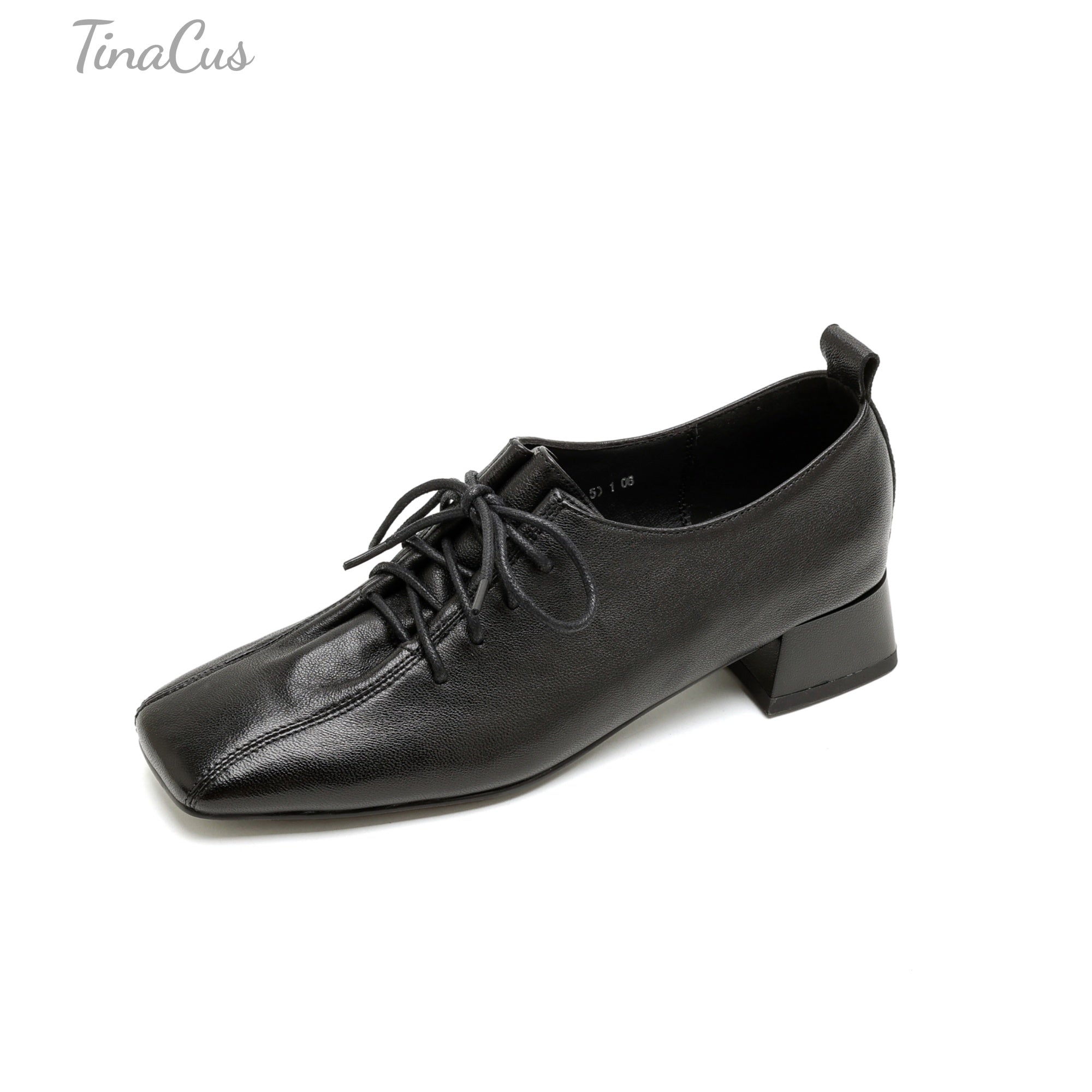 TinaCus Women's Square Toe Lace up Oxford Shoes Genuine Leather Handma