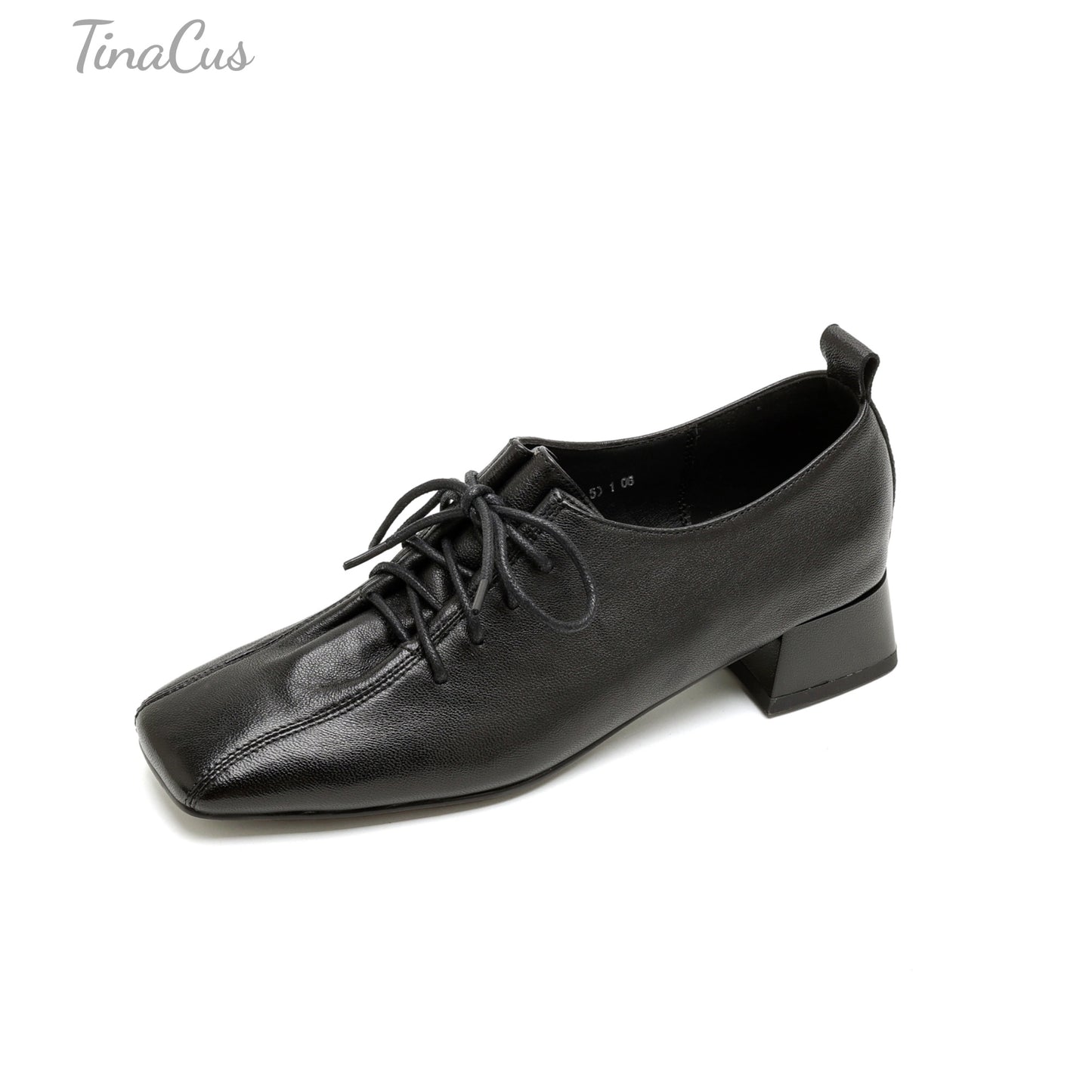 TinaCus Women's Square Toe Lace up Oxford Shoes Genuine Leather Handmade Low Chunky Heels