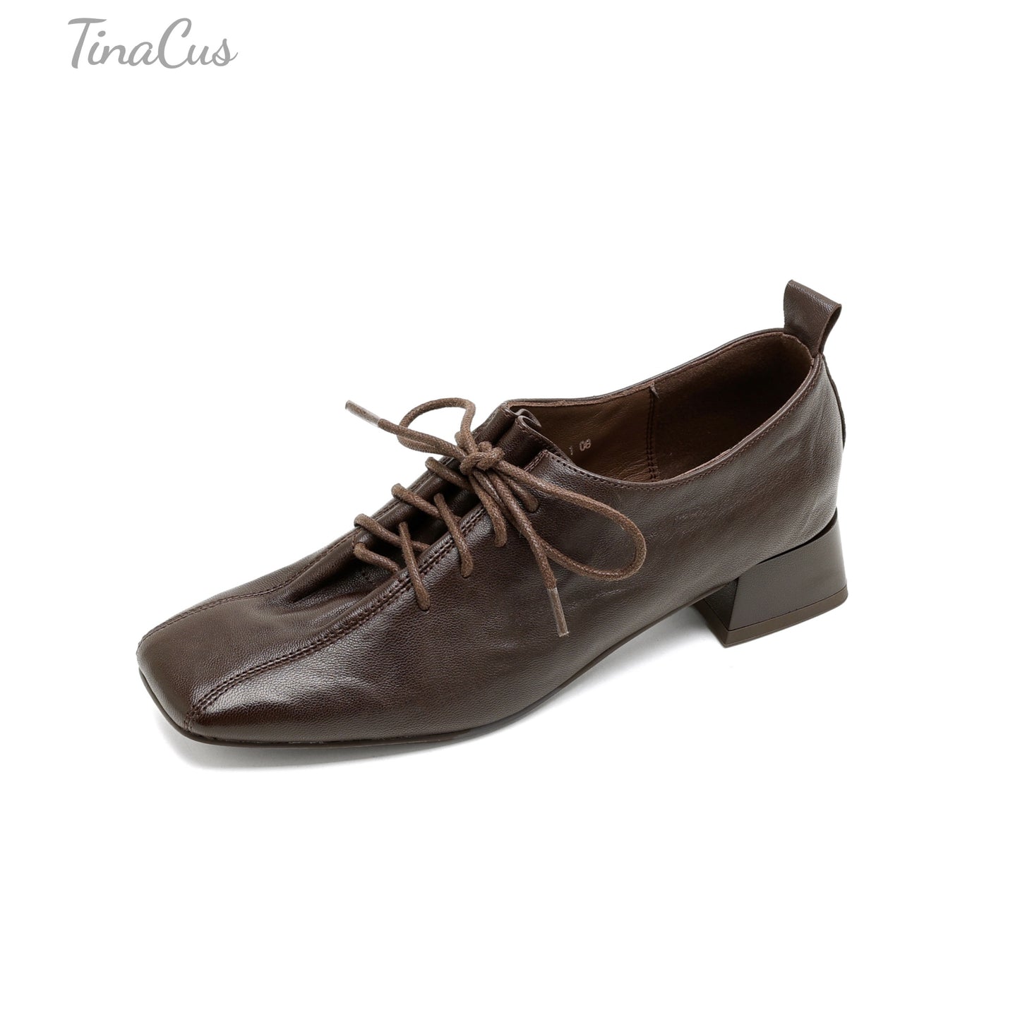 TinaCus Women's Square Toe Lace up Oxford Shoes Genuine Leather Handmade Low Chunky Heels