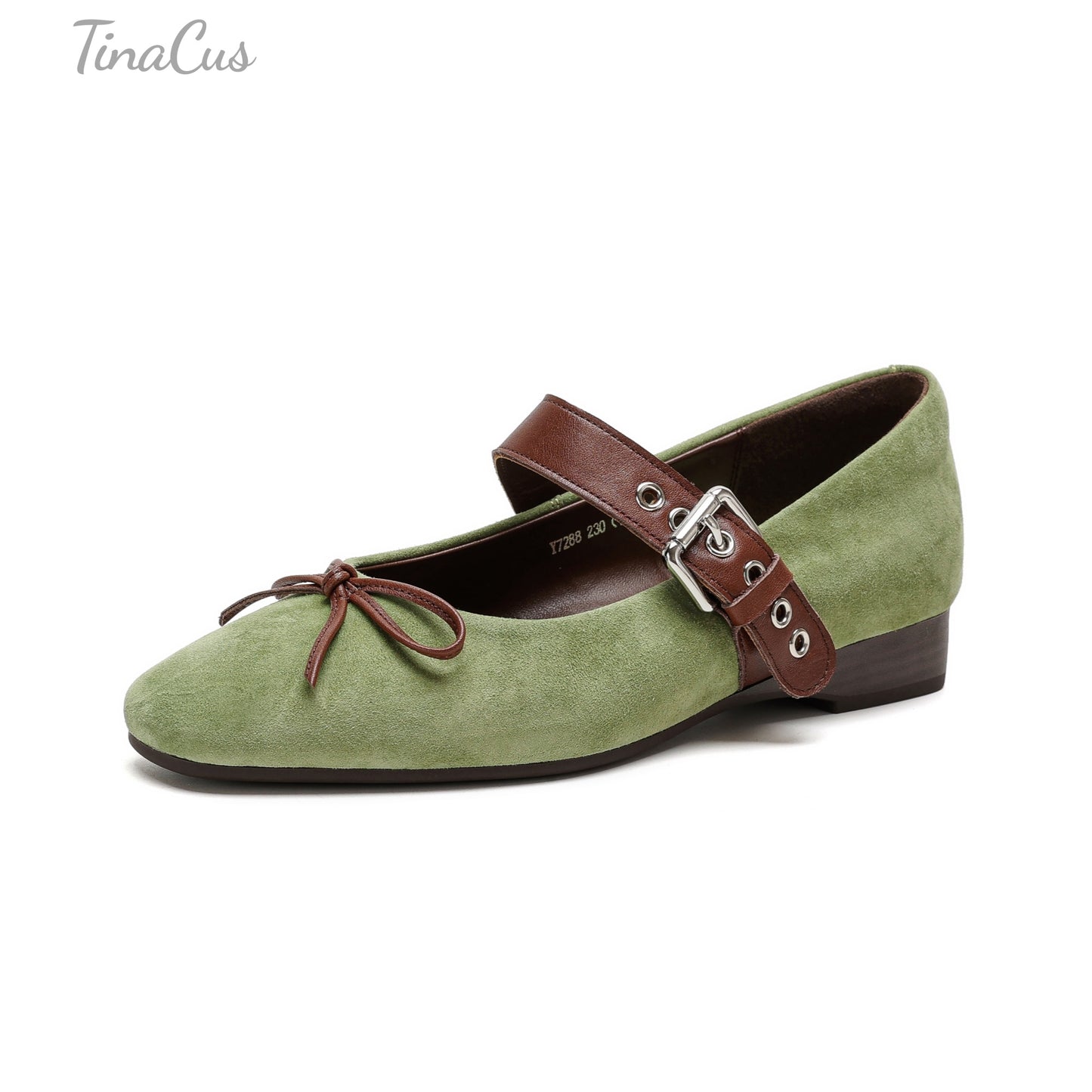 TinaCus Suede Leather Women's Square Toe Handmade Bowknot Comfortable Flat Shoes with Strap Buckle
