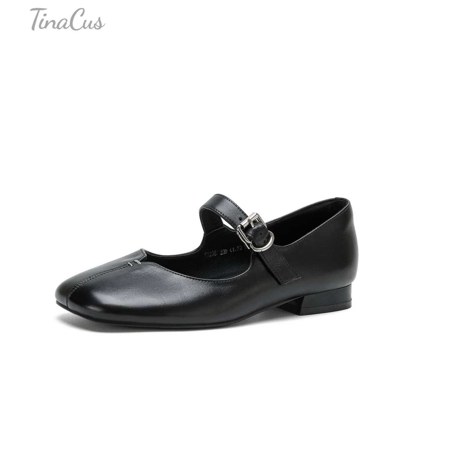 TinaCus Women's Mary Jane Genuine Leather Handmade Square Toe Daily Dress Shoes with Buckle