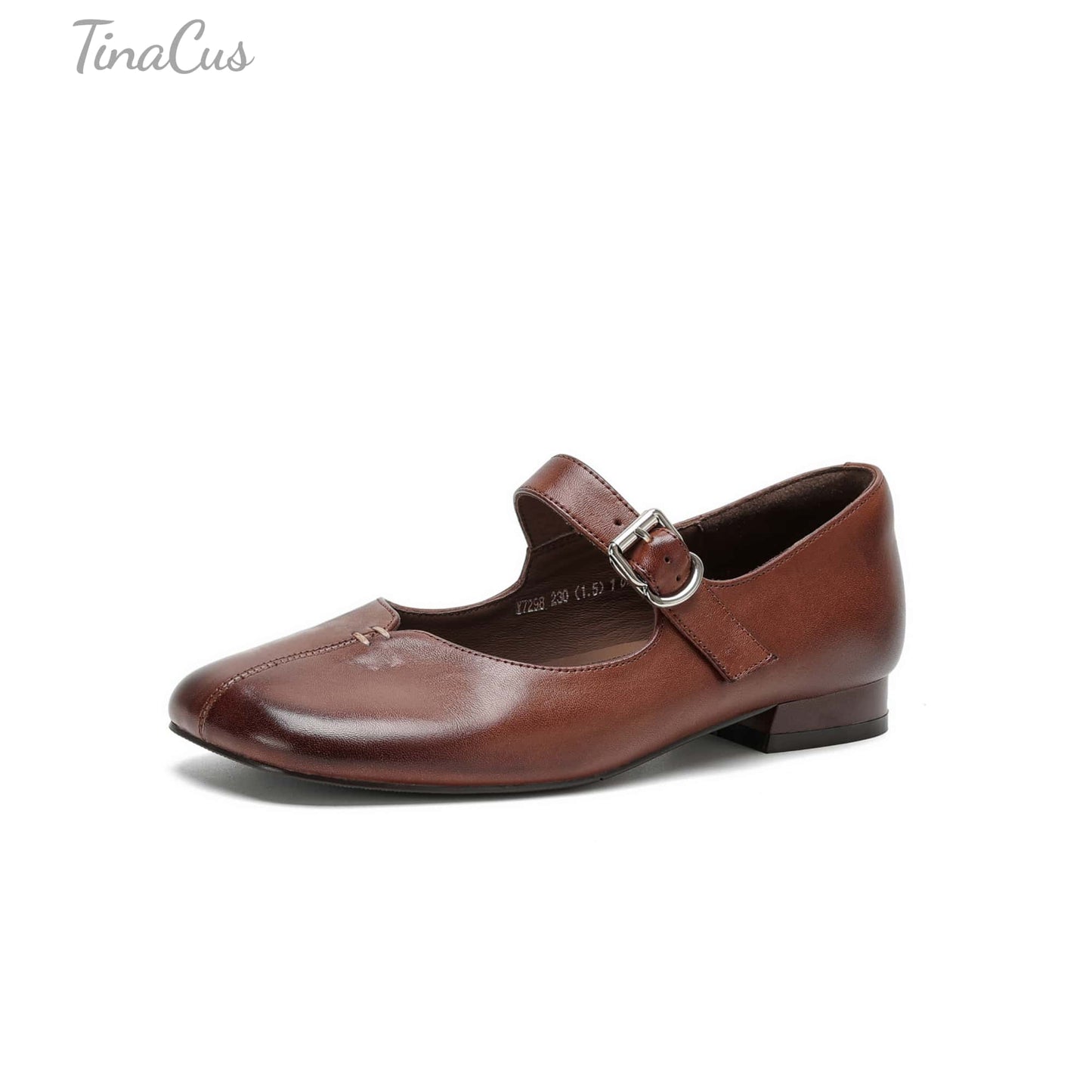 TinaCus Women's Mary Jane Genuine Leather Handmade Square Toe Daily Dress Shoes with Buckle