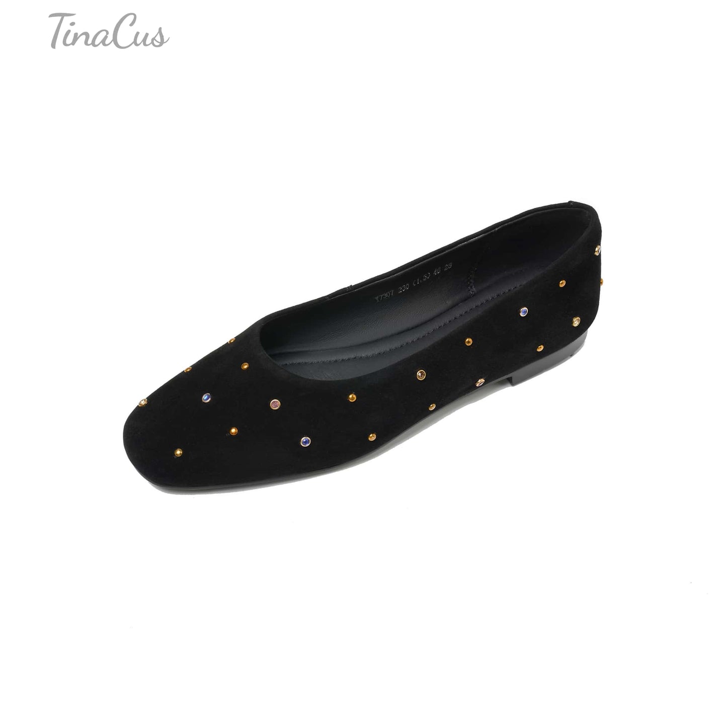TinaCus Women's Suede Leather Ballet Flats Handmade Round Toe Studded Daily Dress Shoes