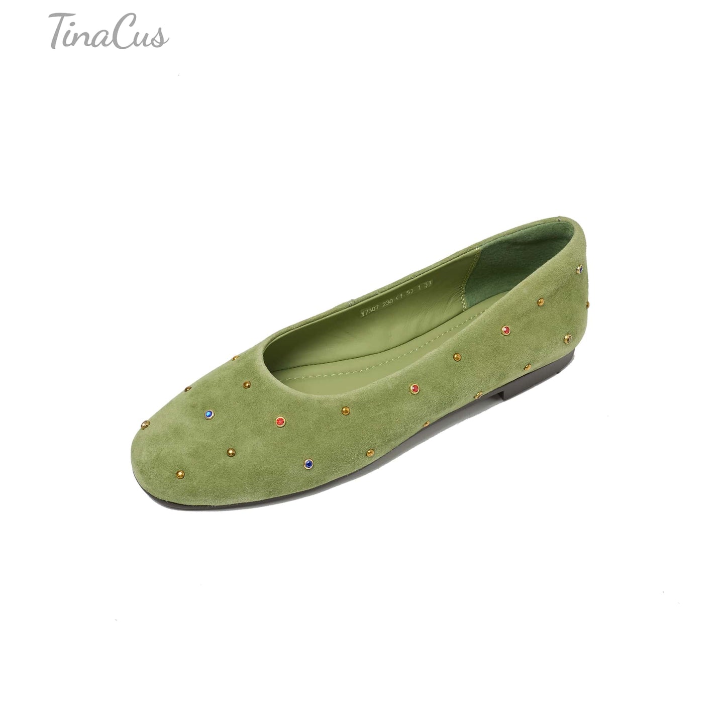 TinaCus Women's Suede Leather Ballet Flats Handmade Round Toe Studded Daily Dress Shoes