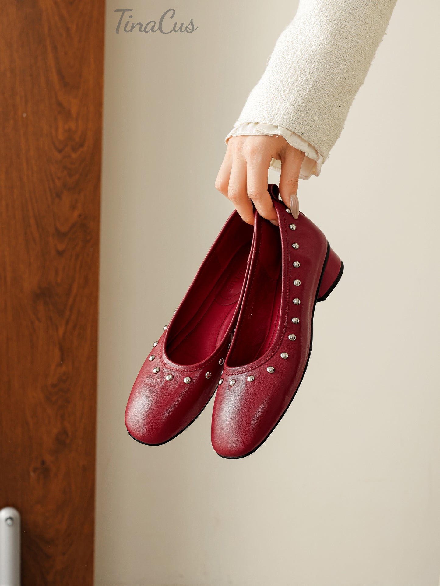 TinaCus Women's Studded Round Toe Low Block Heel Loafers Shoes