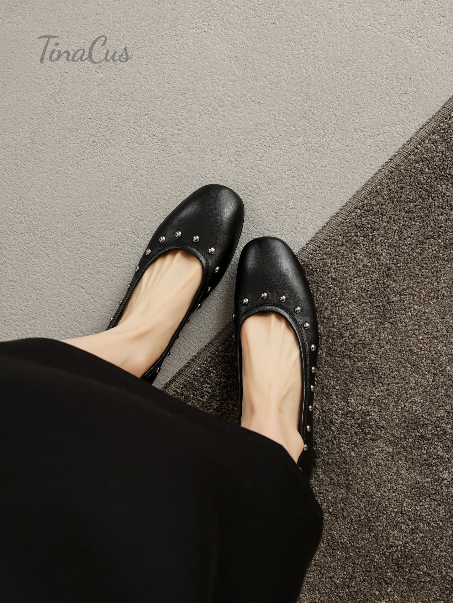TinaCus Women's Studded Round Toe Low Block Heel Loafers Shoes