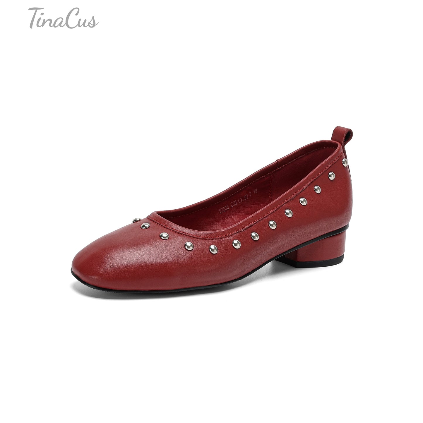 TinaCus Women's Studded Round Toe Low Block Heel Loafers Shoes