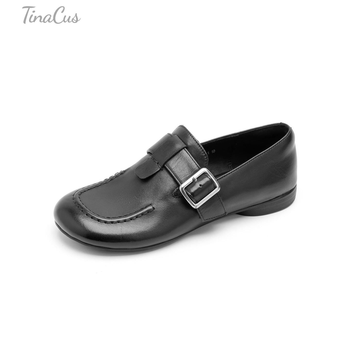 TinaCus Genuine Leather Comfortable Flats Women's Round Toe Handmade Buckle Casual Shoes