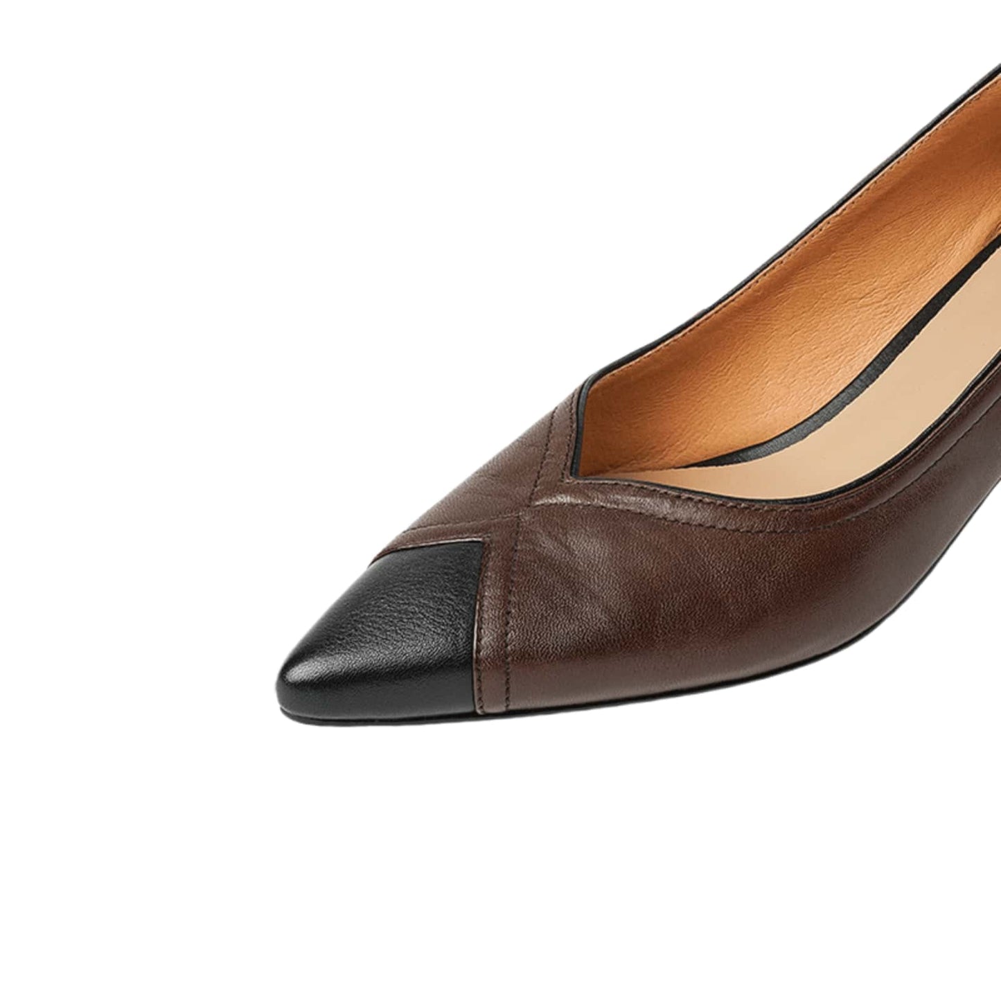TinaCus Handmade Women's Genuine Leather Patchwork Pointed Toe Kitten Heel Pumps