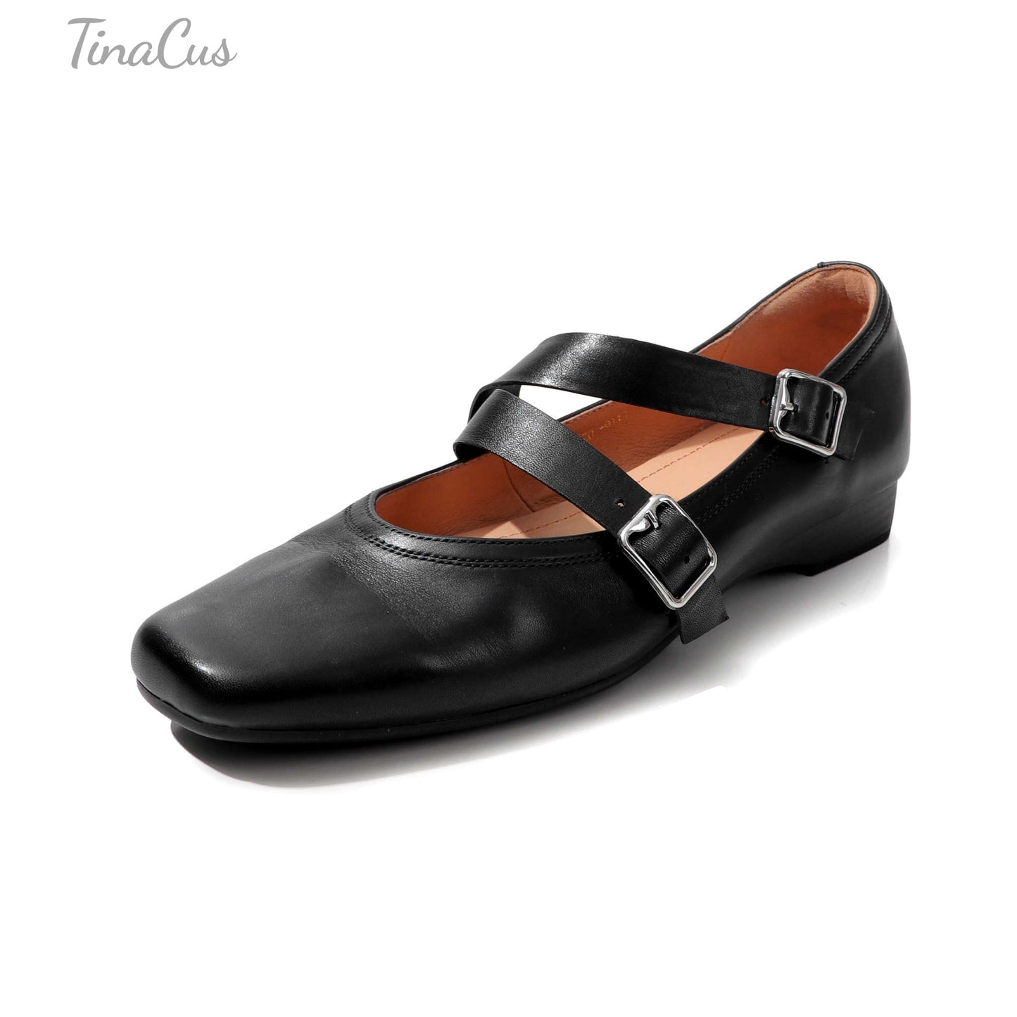 TinaCus Women's Strap Buckle Mary Jane Shoes Handmade Square Toe Genuine Leather Casual Flats