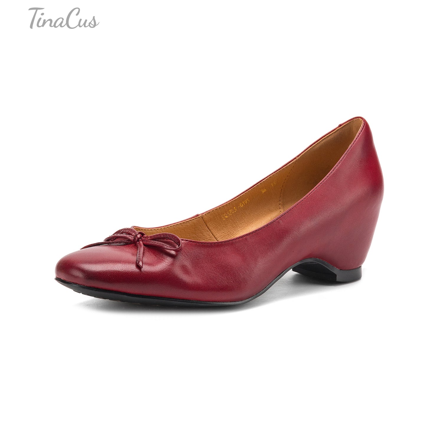 TinaCus Women's Round Toe Genuine Leather Handmade Bowknot Chunky Heels Chic Pumps Shoes