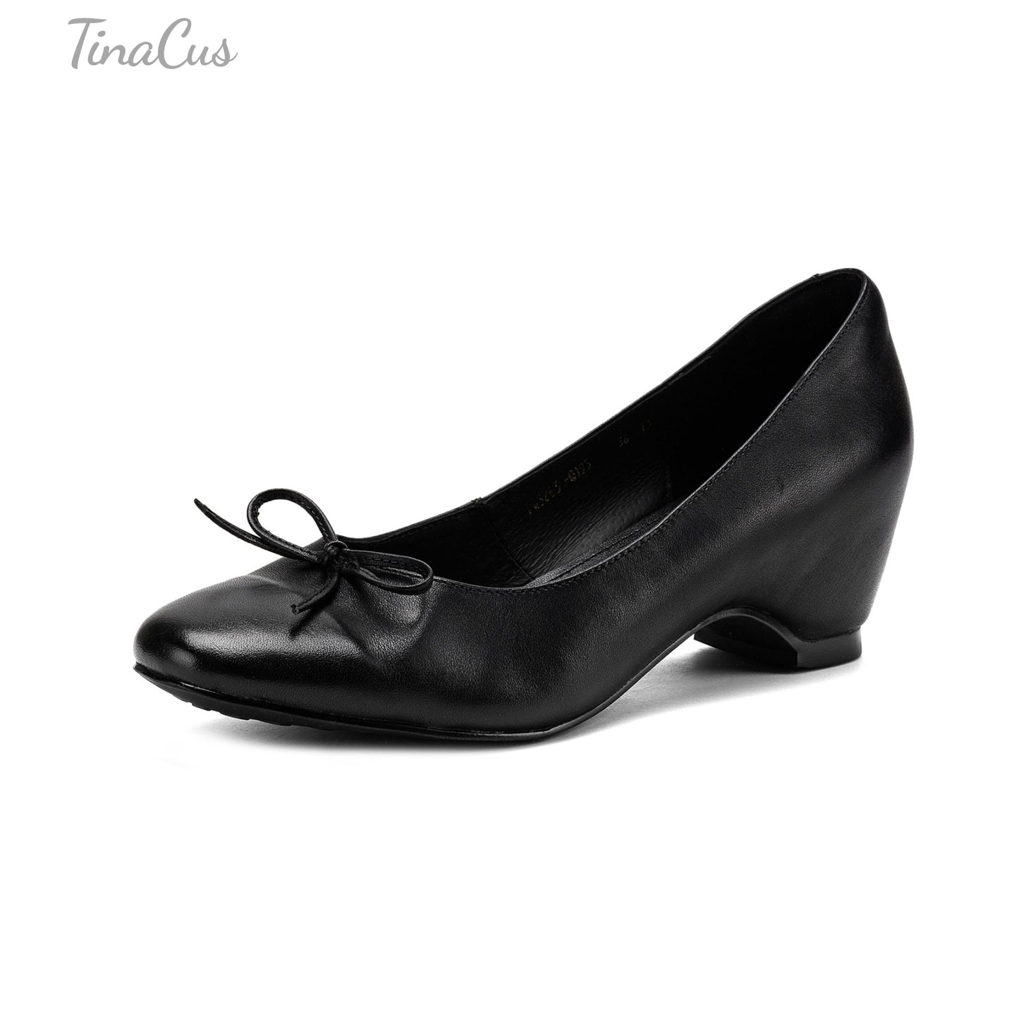 TinaCus Women's Round Toe Genuine Leather Handmade Bowknot Chunky Heels Chic Pumps Shoes