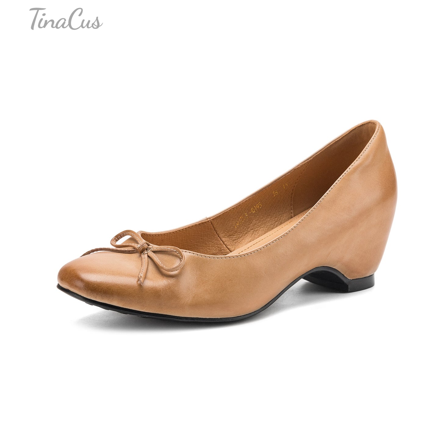 TinaCus Women's Round Toe Genuine Leather Handmade Bowknot Chunky Heels Chic Pumps Shoes