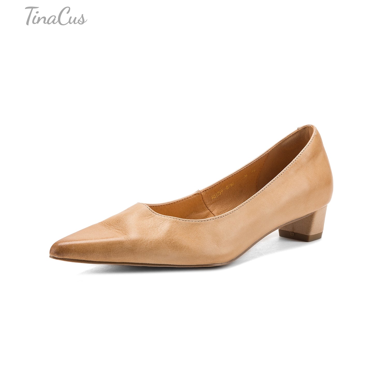 TinaCus Women's Pointed Toe Genuine Leather Handmade Low Heels Slip on Casual Pumps Shoes
